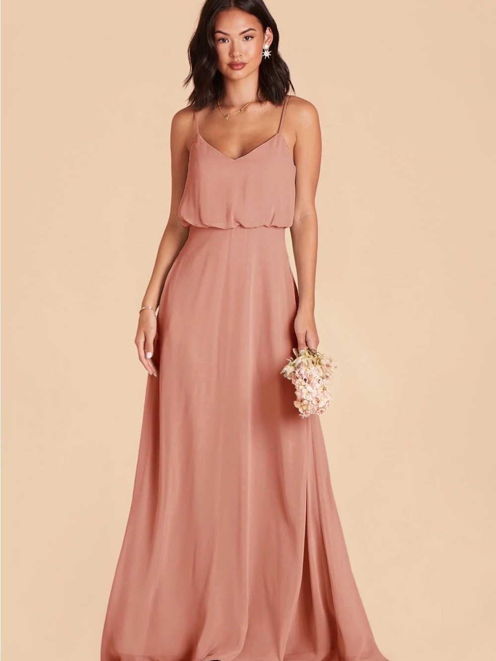 NWT Birdy Grey “Dusty Rose” Spaghetti Strap Formal Chiffon Dress -$99
